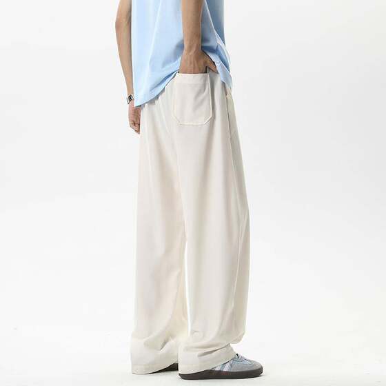American Casual Scimitar Trousers Men's Summer 2025 New Large Size Loose Straight Trendy Brand Wide Leg Sports Ice Silk Trousers