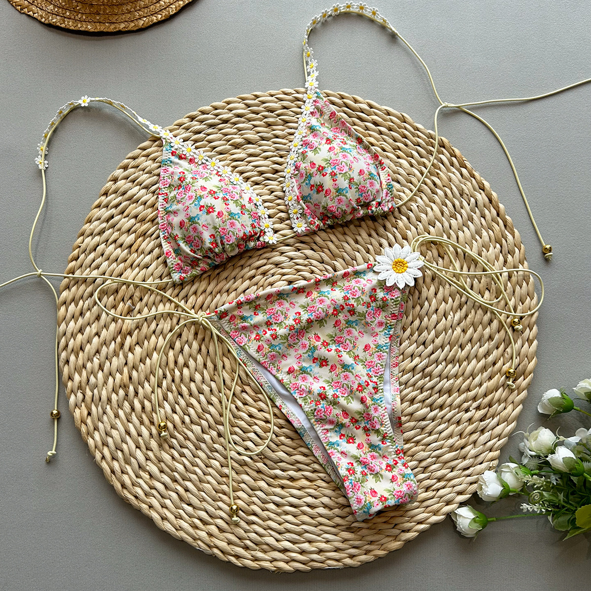 Briefs Panties Style Women's Flower 2 Pieces Set Bikinis Swimwear