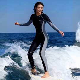 韩国连体长袖运动泳衣女ins潜水服防晒新款大码保守速干批发泳装