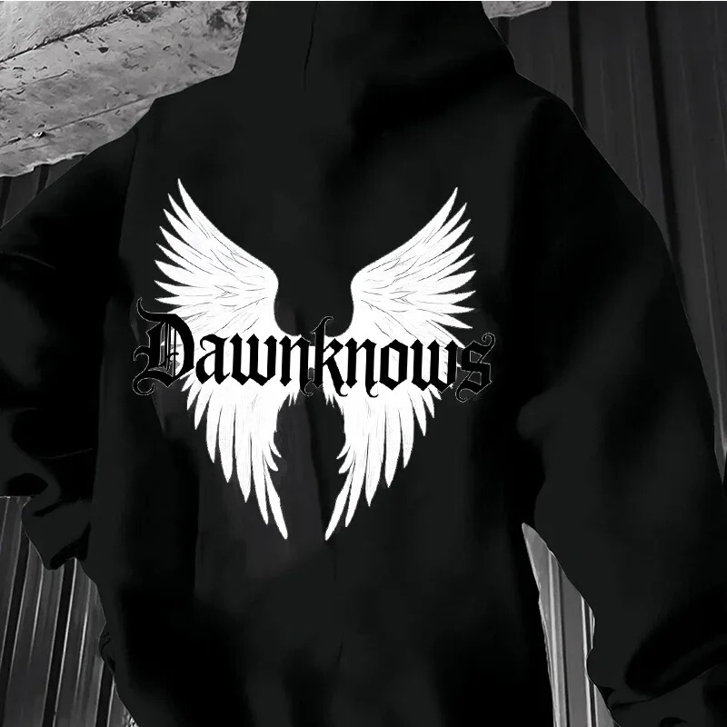 2025 European and American Amazon New Angel Creative Wings Letter Print Men's and Women's Pullover Hoodie Jacket