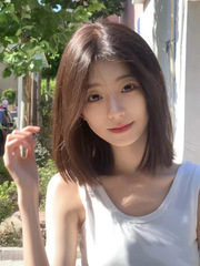 Starway Women's Cold Brown Short Hair, Center Parted, Figure-Eight Bangs, Straight, Youthful, Natural Wavy, Full Head Wig