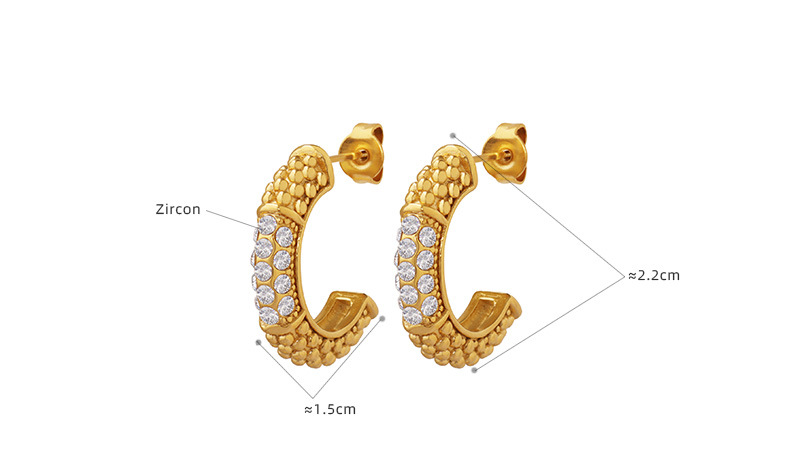 Elegant C Shape Titanium Steel Plating Zircon Earrings 1 Pair