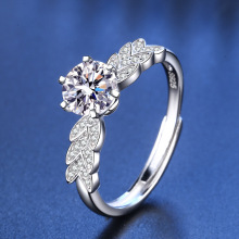 D色1克拉天使羽毛莫桑钻戒指女s925纯银莫桑石钻戒送女友情侣礼物