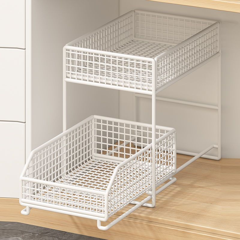 Pull-Out Storage Rack in the Bathroom Cabinet under the Washbasin, Pull-Out Storage Rack in the Bathroom, Retractable Storage Basket