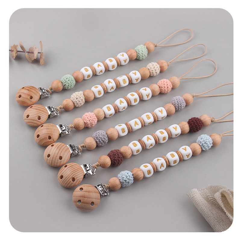 Productos para niños pequeños abrazadera de tetina de beech nombre de bebé DIY creativo de silicona bola de lana calmante tetina cadena anti-caída cadena
