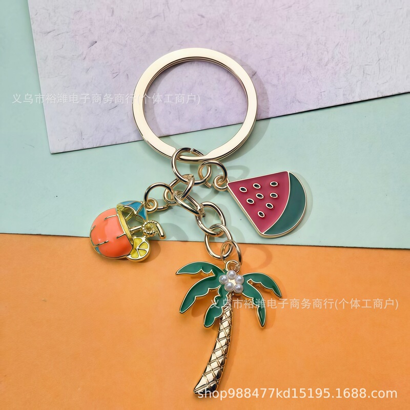 Colorful Coconut Tree Watermelon Shell Keychain Vacation Cool Enamel Pendant Women Girls DIY Fashion Accessories Colorful Coconut Tree Watermelon Shell Keychain Vacation Cool Enamel Pendant Women Girls DIY Fashion Accessories