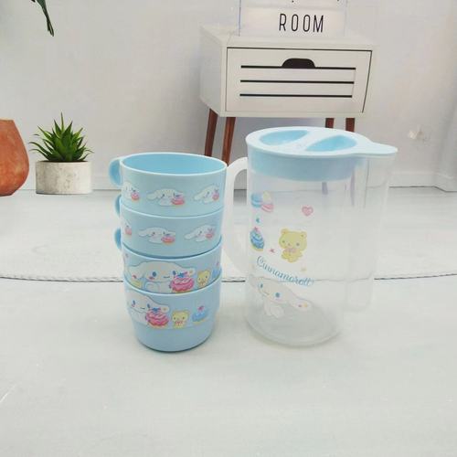 Plastic cold kettle, high temperature and heat-resistant household water cup set with lid, creative cartoon water set, cold kettle