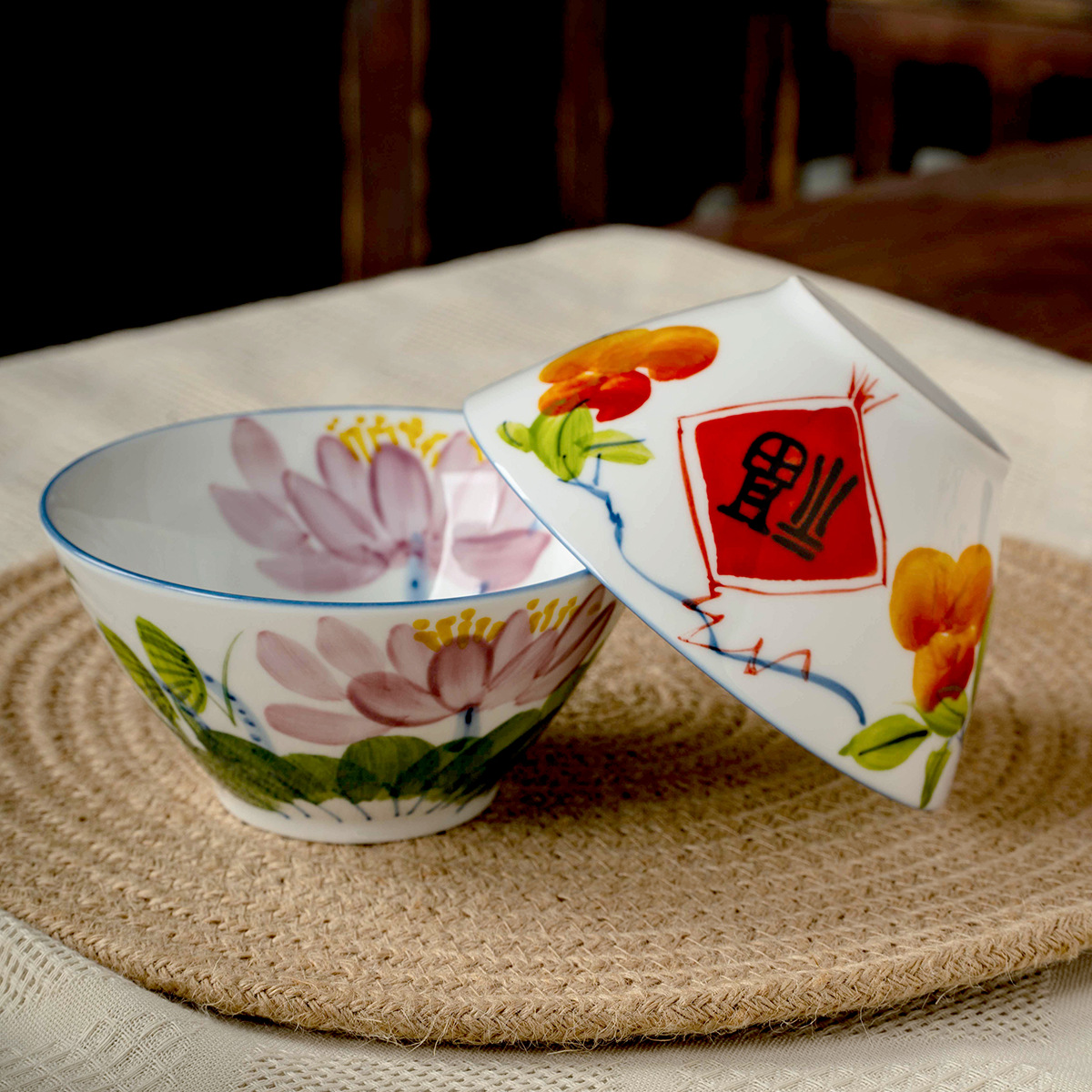 Jingdezhen High-Temperature Underglaze Color Bowl 4.5inch Conical Bowl Breakfast Baby Bowl Snack Bowl Small Bowl Instant Noodles