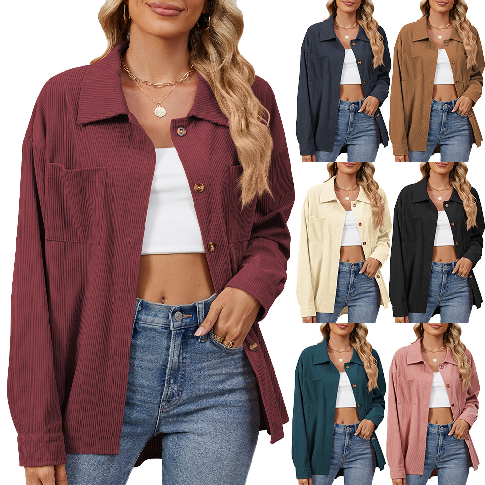 Amazon Europe and the United States cross-border foreign trade 2024 autumn and winter new solid color lapel pocket women's sweater cardigan coat