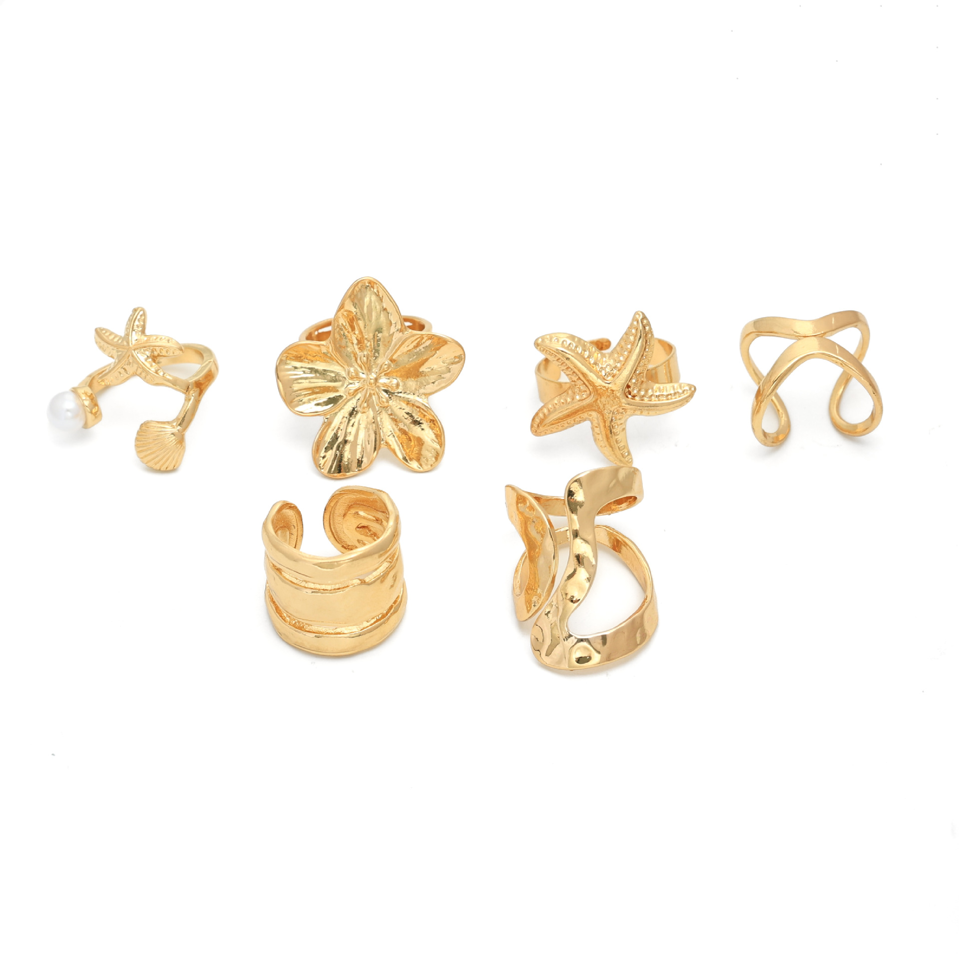 Conjunto de anillo de concha de abanico de concha de viento de vacaciones marinas transfronterizas europeas y americanas