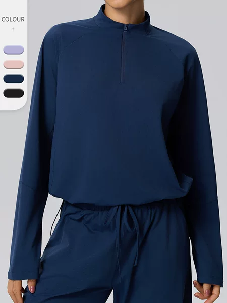 Autumn and winter long-sleeved athletic wear, lightweight and quick-drying, waffle-knit, stand-up collar, half-zip sweatshirt, fitness and casual top, 62533