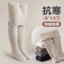 女童一体绒打底裤加绒加厚秋冬款大童竖条连裤袜宝宝厚绒外穿洋气