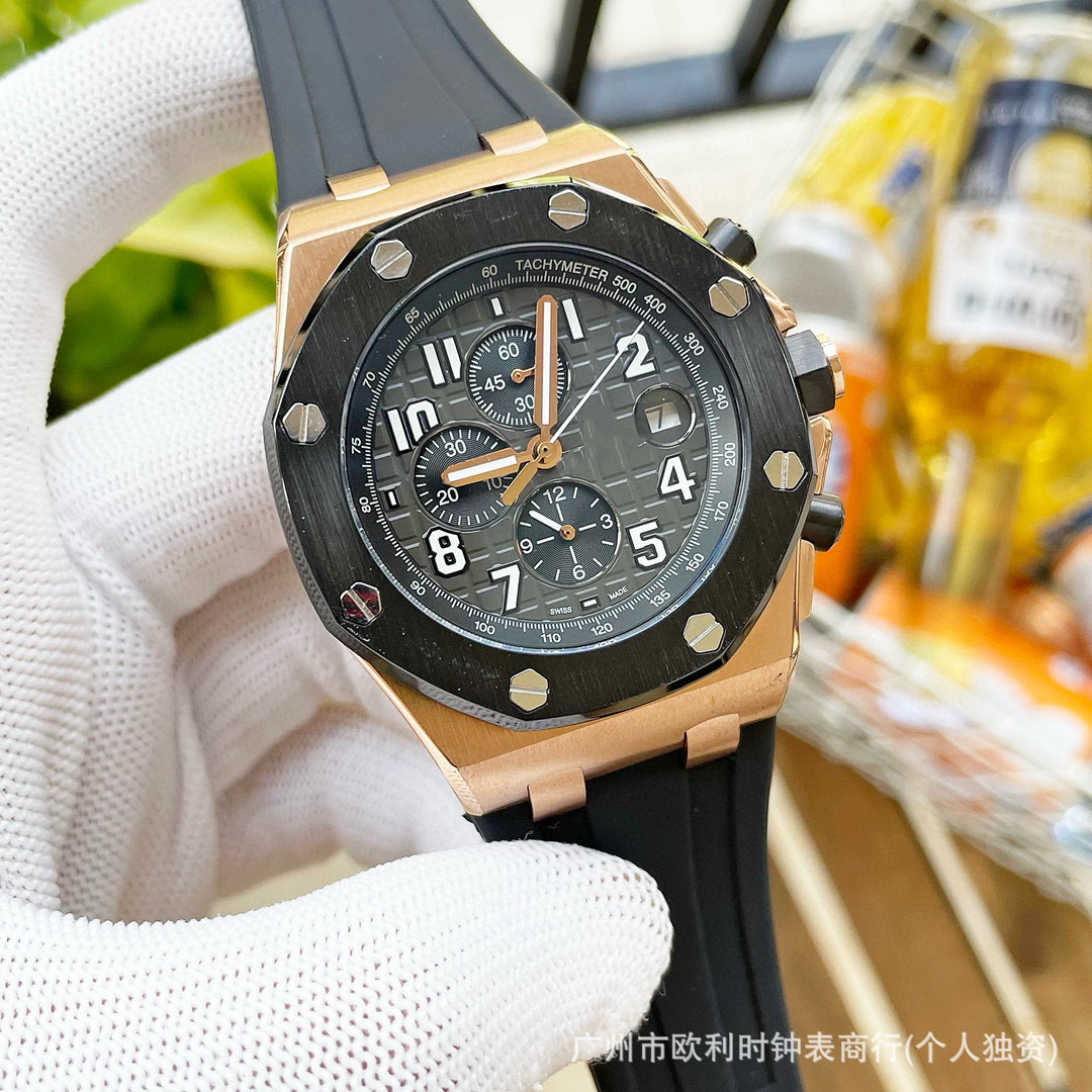 Cross-Border Popular Kingston Fashion Sports Watch Men's Silicone Band Three-Eye Multi-Functional Waterproof Quartz Watch Wholesale