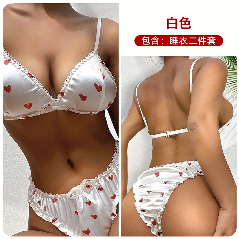 2025 New Home Sexy Intimates for Women Sexy Three-Point Heart Pajamas Two-Piece Set Sexy 1613