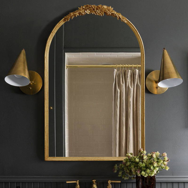 French Retro Dressing Table Makeup Mirror Wall-Mounted Bathroom Bathroom Mirror European Style Entrance Carved Dressing Mirror