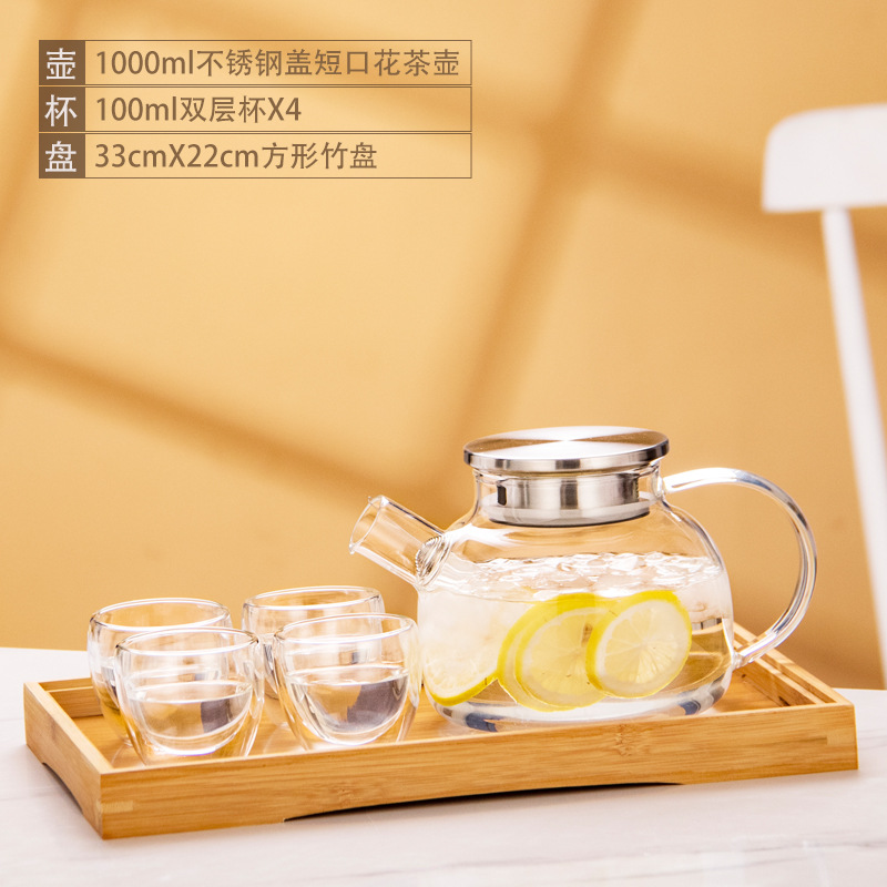 Tetera de vidrio resistente al calor tetera de bambú de gran diámetro olla engrosada tetera de flores y hierba tetera de gran capacidad hervidor de agua fría tetera hirviendo