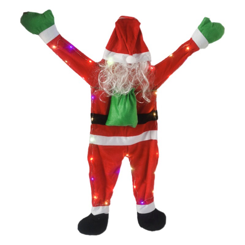 Venta al por mayor, nuevo Papá Noel de terciopelo con luces, cadena de luces LED, decoración de pared trepadora, colgantes de ropa, regalos de vacaciones transfronterizos
