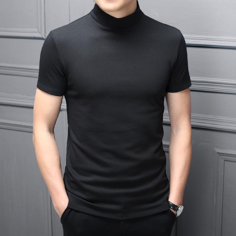 Turtleneck T-shirt men's summer half turtleneck short sleeve slim T-shirt men's solid color collar fashion bottoming shirt