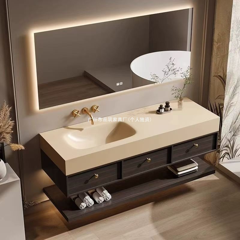 Solid Wood Hot-Bent Integrated Bathroom Cabinet Combination Counter Bathroom Washbasin Washbasin Simple Modern Smart Wash