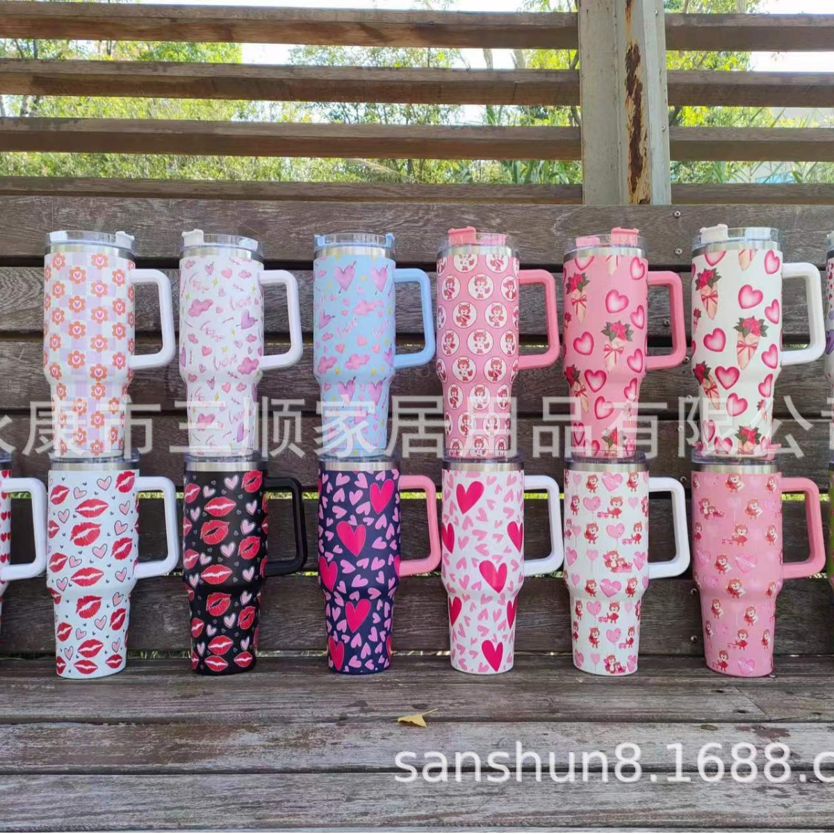 Nueva doble capa de vacío de acero inoxidable de gran capacidad de 40oz Día de San Valentín hombres y mujeres pareja taza de vacío mango taza de coche