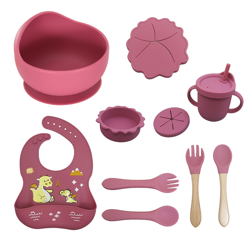Wintai integrado bebé Placa de silicona traje de suplemento alimenticio para niños tazón cuchara bebé rejilla placa resistente a la caída lechón vajilla