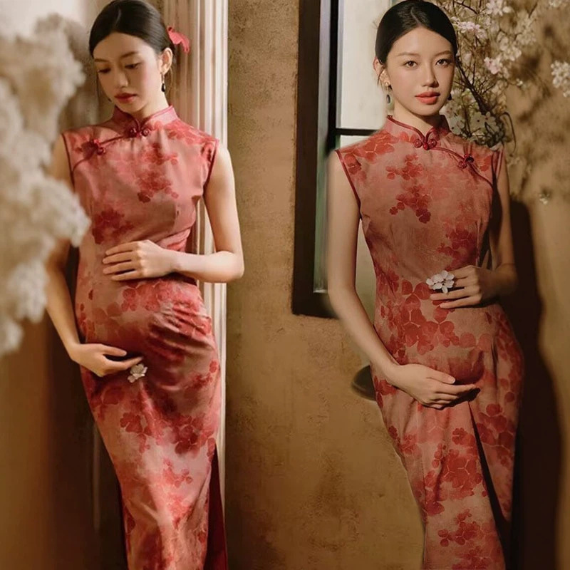 New Style Studio Photography Clothing, New Chinese-Style Retro Cool and Elegant Cheongsam for Maternity Portrait Photography and Artistic Photos New Style Studio Photography Clothing, New Chinese-Style Retro Cool and Elegant Cheongsam for Maternity Portrait Photography and Artistic Photos