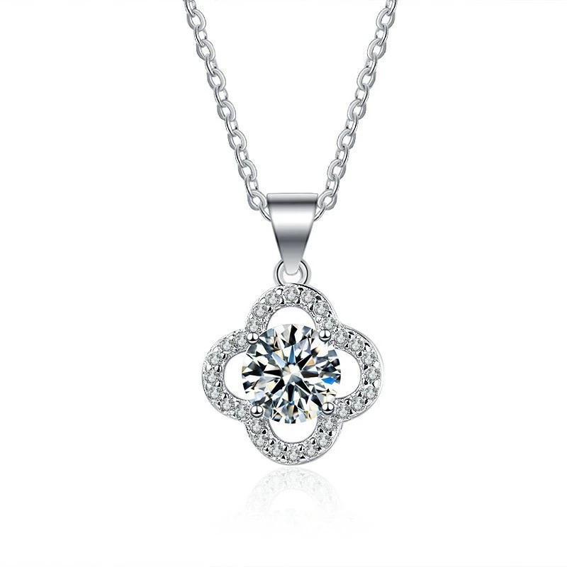 Ожерелье с zirconia, маленький кулон, цепочка для ключницы, серебро 925, четырёхлистный клевер, стиль лёгкой роскоши, европейский стиль, тренд сезона