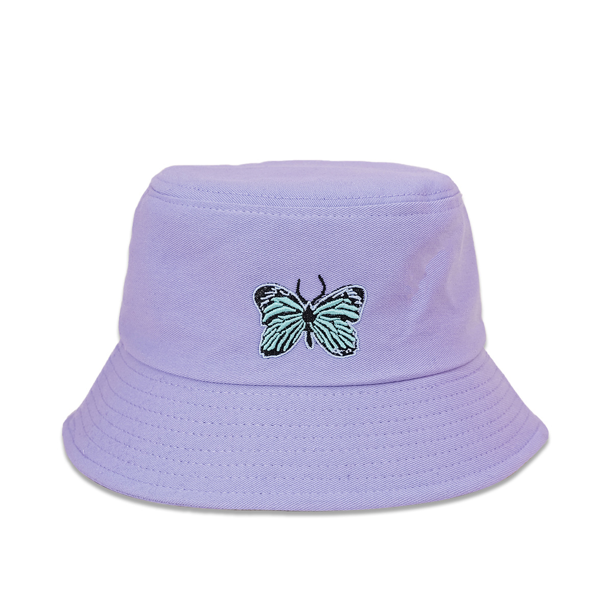 Nuevo sombrero de pescador de mariposa azul bordado simple todo partido sombrero de mujer de ala ancha cara de aspecto pequeño sombrero de lavabo de moda estilo coreano sombrero para el sol