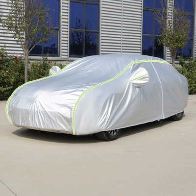 Car clothing Rainproof, Heat-Insulating, Sun-Proof Car Cover - s-silver-single-layer-oxford-cloth-green-long-reflective-strips