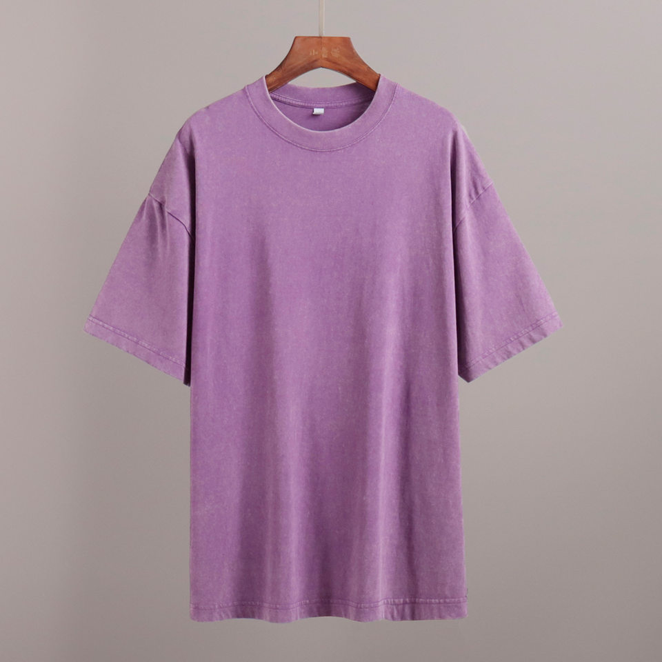 Áo thun nam tay ngắn cổ tròn cotton giặt mềm phong cách Âu Mỹ — Màu cà phê, Màu mơ, Màu tím, Màu xanh lam chi tiết 4