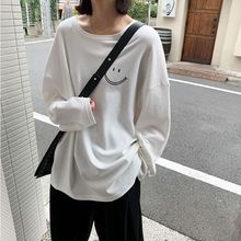 笑脸长袖t恤女2025秋季韩版新款圆领宽松女士外贸打底衫学生上衣
