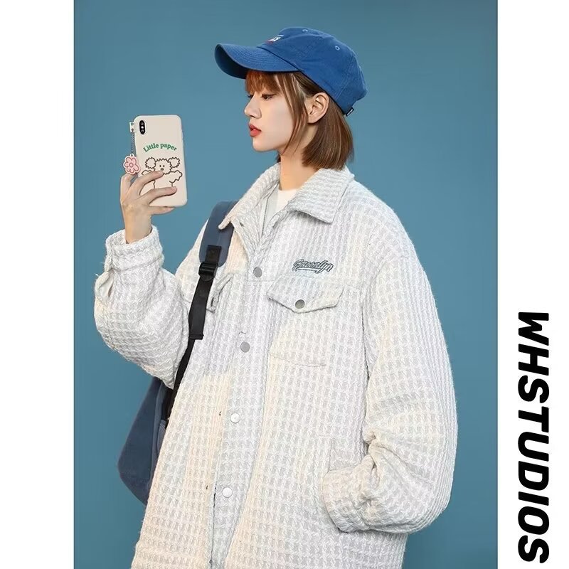 韩系小香风外套长袖男女潮流宽松百搭秋冬季美式复古字母设计外套