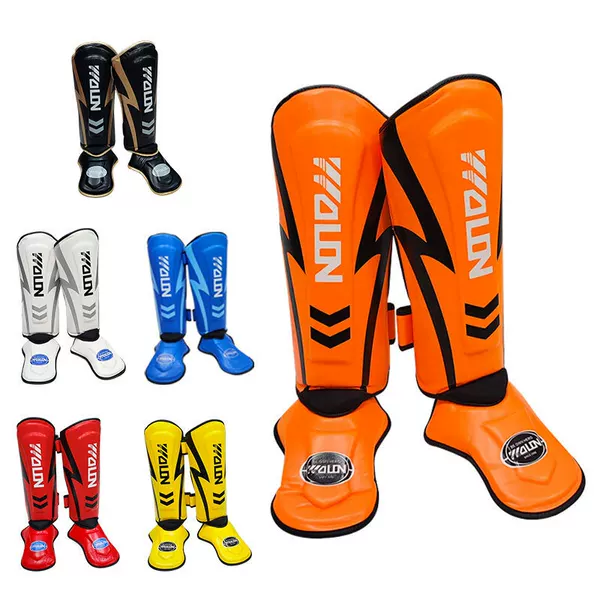 Martial Arts Leg Guards with Foot Protection, Muay Thai Boxing Shin Guards, Integrated Foot Protection, Practical Combat Calf Guards, Training Protective Gear