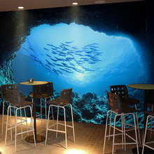 海底世界壁纸蓝色海洋宾馆主题波纹深海壁画拍照墙布酒店背景墙纸