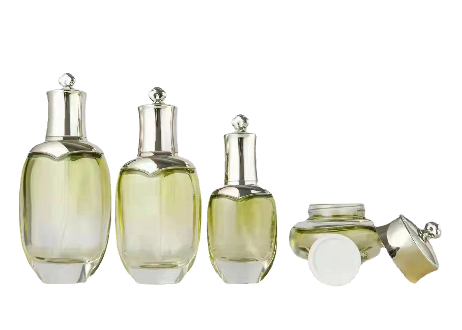 Fábrica en stock suministro de clima Dan mismo estilo conjunto botella de esencia botella de loción botella de pasta de dama botella de vidrio cosmético