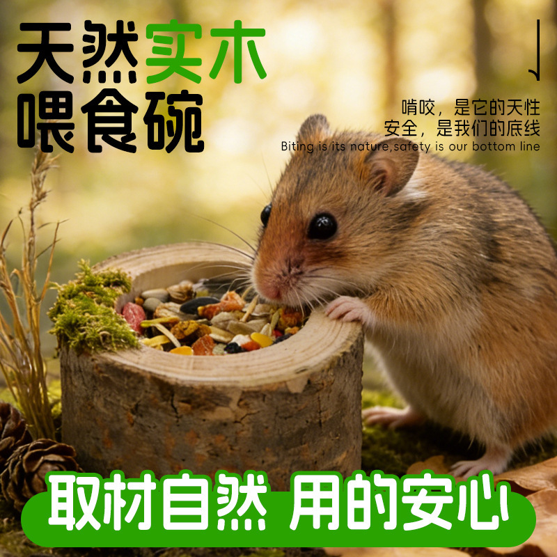 Hamster Food Bowl, Water Feeder, Decorative Tree Hole, Tree Stump, Solid Wood Nest, Wooden Forest, Healthy Green Golden Hamster House Hamster Food Bowl, Water Feeder, Decorative Tree Hole, Tree Stump, Solid Wood Nest, Wooden Forest, Healthy Green Golden Hamster House
