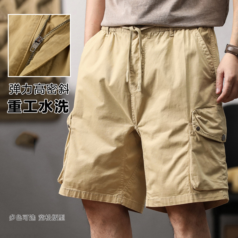 Plus Size Heavy-Duty Washed Multi-Pocket Cargo Shorts for Men, Summer Loose Versatile Knee-Length Shorts for Men, Wholesale Cross-Border Dropshipping