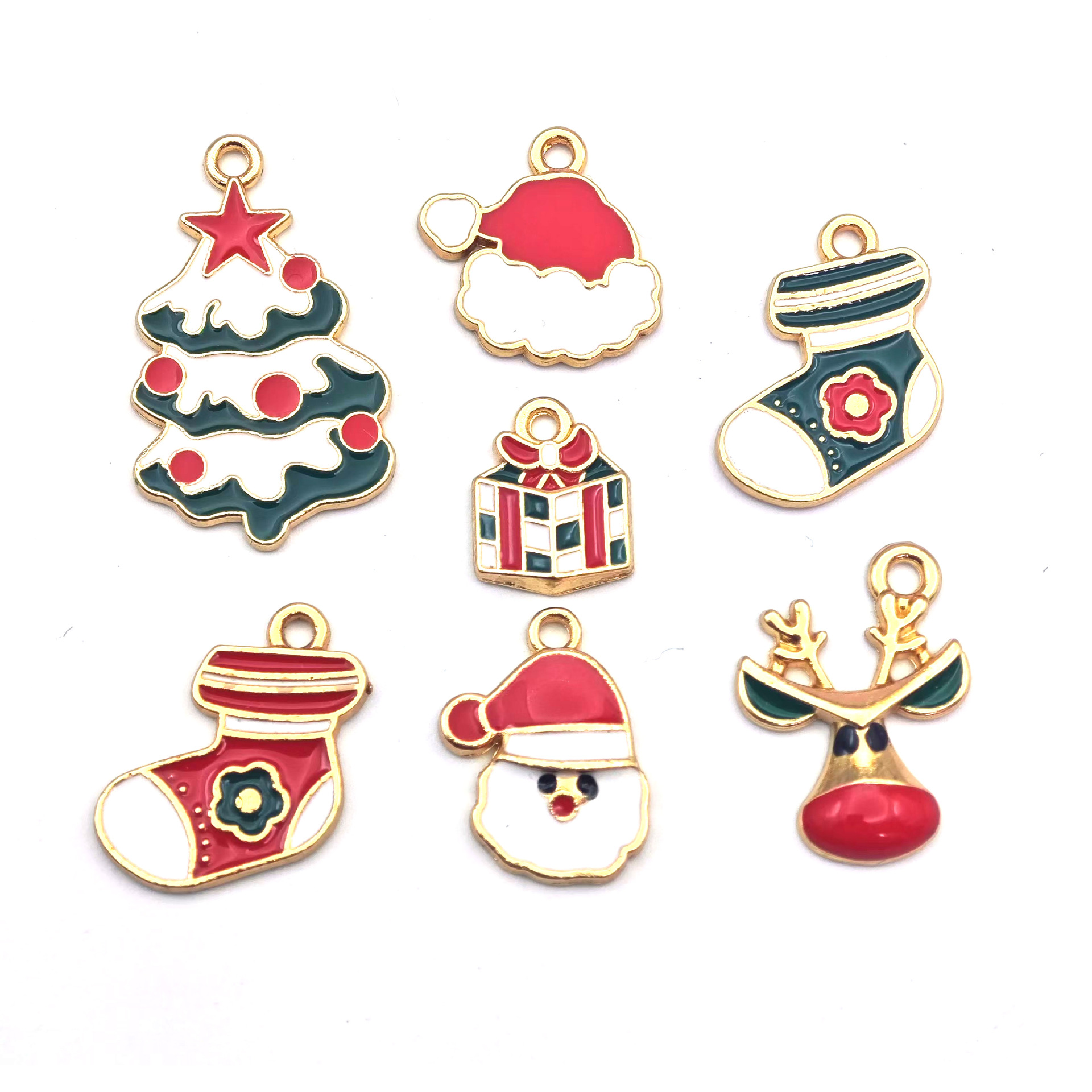 圣诞节图案饰品配件圣诞老人系列滴油配件项链钥匙扣手机链挂件