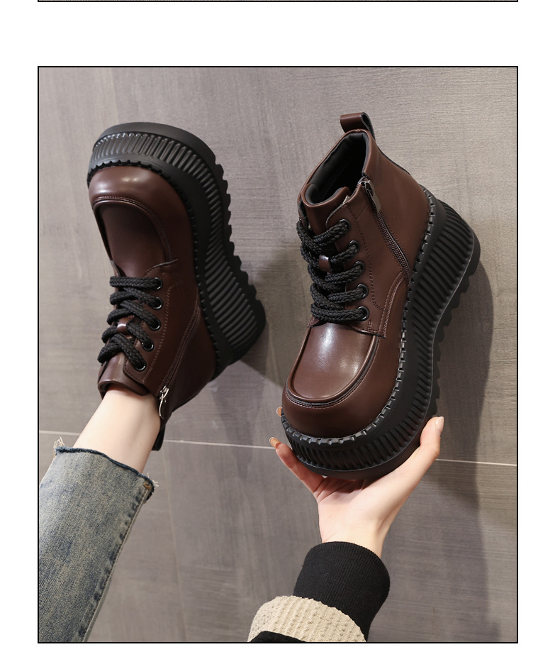 Boot Martin cổ thấp tăng chiều cao đế dày cho nữ — Màu be chi tiết 12