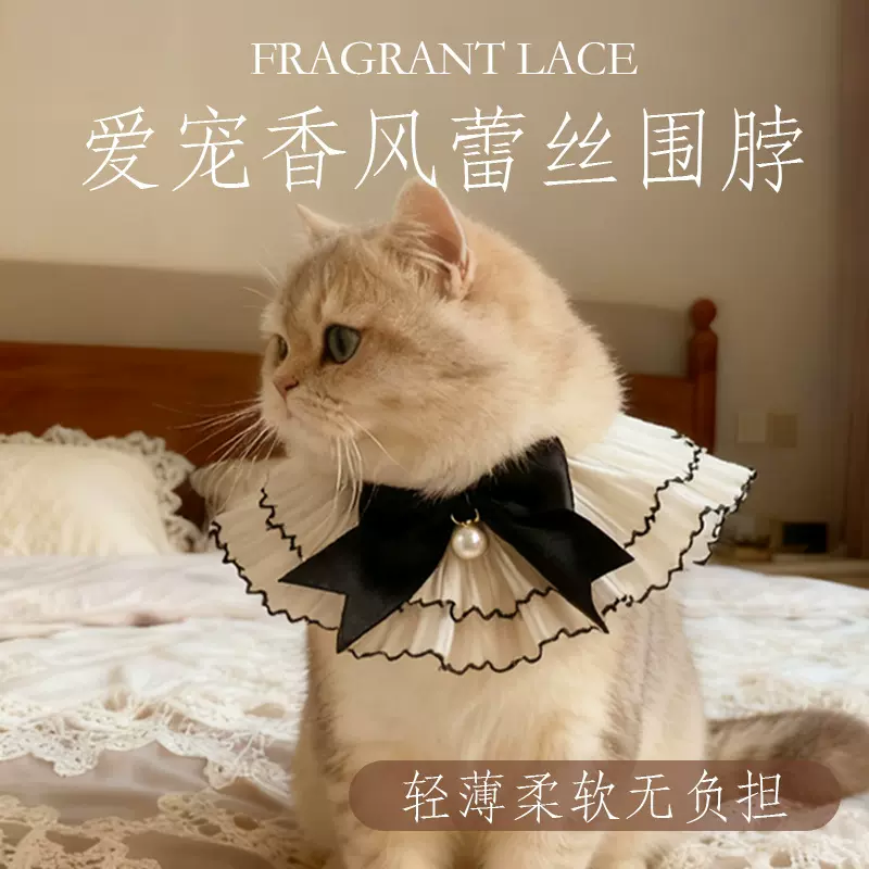 香风蕾丝宠物围脖蝴蝶结珍珠流苏宠物围兜可爱拍照猫咪狗狗口水巾