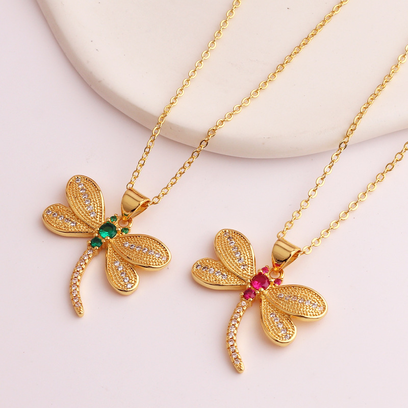 Fashion Dragonfly Copper Inlay Zircon Pendant Necklace 1 Piece