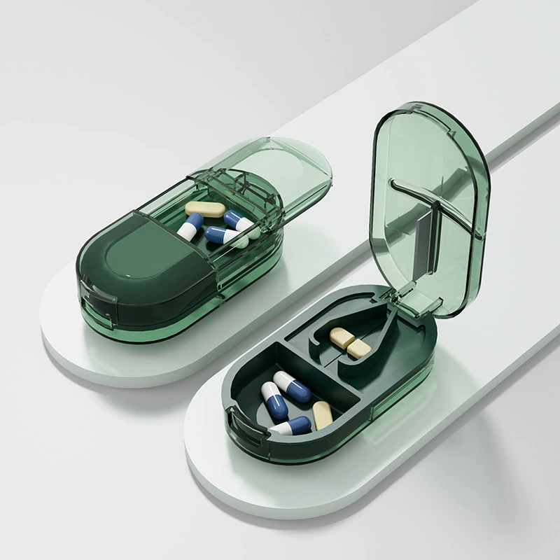 Pillbox (YULIKIKER) Small Handheld, 2-Compartment Sealed Storage, Lightweight