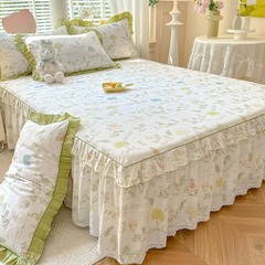 韓国版の小さい清新な純綿のベッドのスカートの単品の純綿のベッドのスカートのプリントは高くて、美しい風のレースのベッドのスカートの純綿は裸で寝ます。
