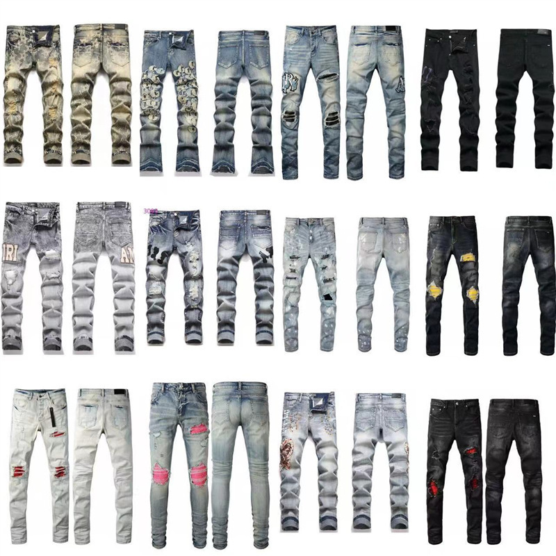 High-End Cross-Border Version Exclusively Designed for Trendy Brand Amiri, Featuring Heavy Craftsmanship, Washed and Distressed High Street Embroidery, Unisex Jeans