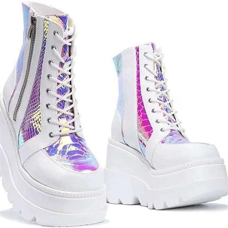 Women's Shoes Independent station autumn and winter new high top platform shoes for women with matching color laces and large sizes women's shoes_voghion.com