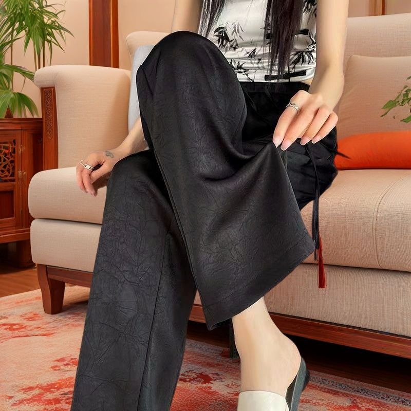 Spring and Summer 2025 New Chinese Style Wide Leg Pants Women's Summer Thin Cool Pants Dagging Texture Casual Straight Pants Spring and Summer 2025 New Chinese Style Wide Leg Pants Women's Summer Thin Cool Pants Dagging Texture Casual Straight Pants