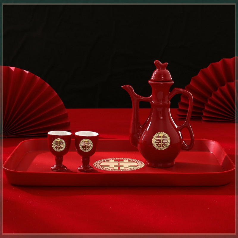 結婚乾杯披露宴陶磁器酒壺中国式結婚式杯分酒器お祝いセット中国紅酒器|undefined