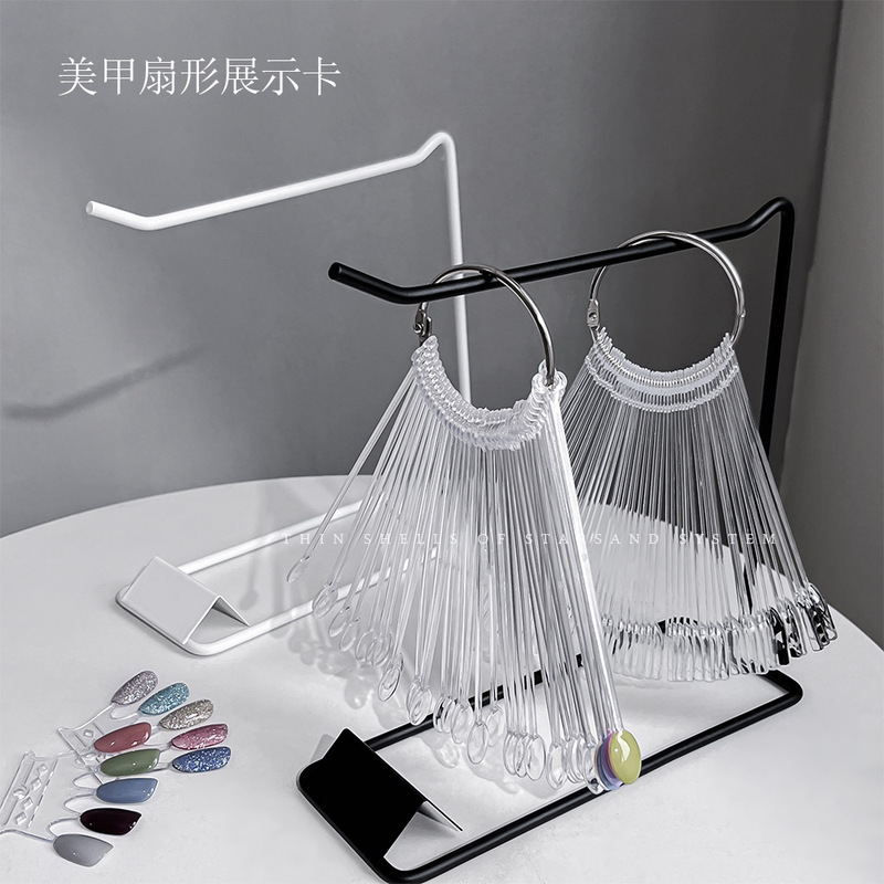 Nail art fan display card 50 square round spoon oval color display black and white iron display rack wholesale Nail art fan display card 50 square round spoon oval color display black and white iron display rack wholesale