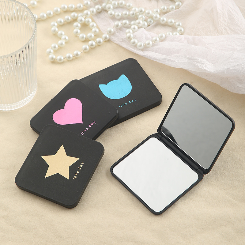 Double-sided black cute small portable matte folding handheld mirror…