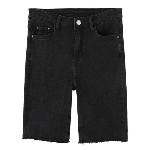 Black denim five-pocket women's summer stretch high-waisted tight shorts for slimming straight-leg cycling pants trendy